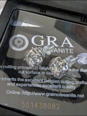 GRA Moissanite Round Halo Stud Earrings - Clear/Silver